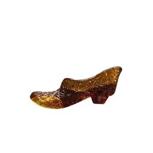Vintage Fenton Amber Glass Button and Daisy Slipper Shoe